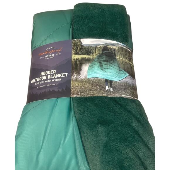 RARE FIND! Weatherproof Vintage HOODED OUTDOOR BLANKET | Green 54x72" - Picture 3 of 13